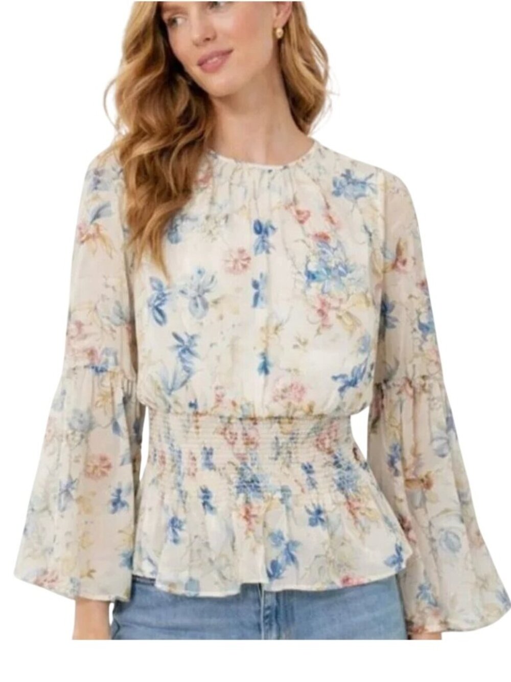 Tuckernuck Lily of the Valley Jennie Smocked Blouse in Snowberry Floral New